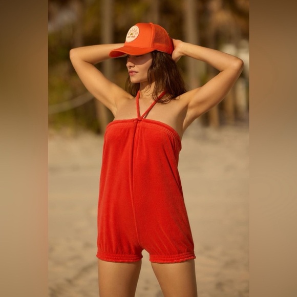 Anthropologie Chillax Terry Cloth Halter Romper